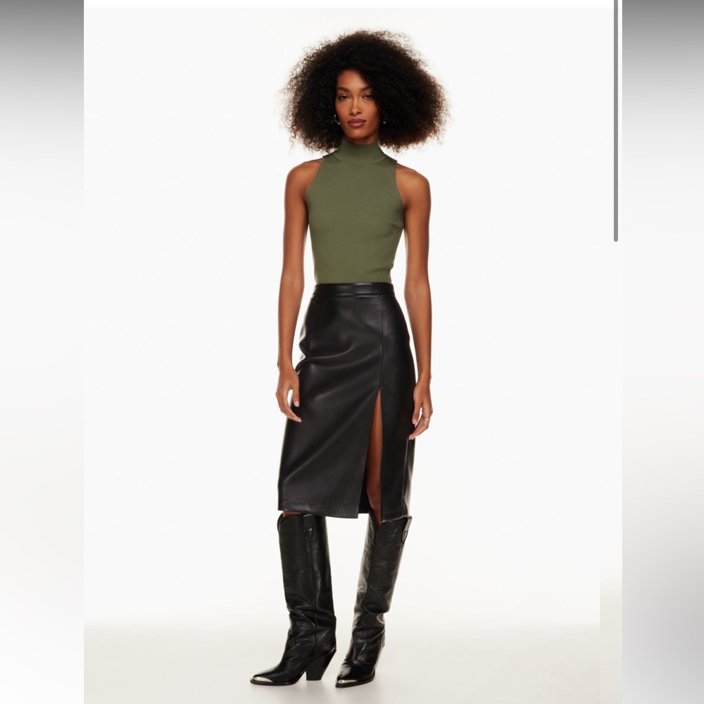 Aritzia - Wilfred - Patio Midi Skirt - Black Vegan Leather - Size 12